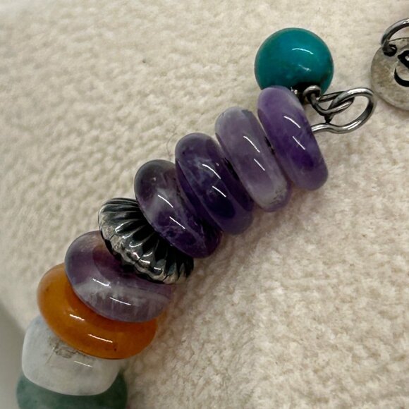 Vintage Carolyn Pollack Sterling Silver Multi Gemstone Memory Wire Bracelet 90s - Picture 7 of 13